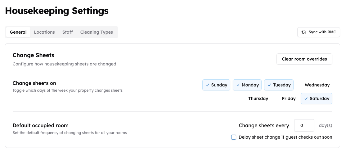 General Sheet Change Settings