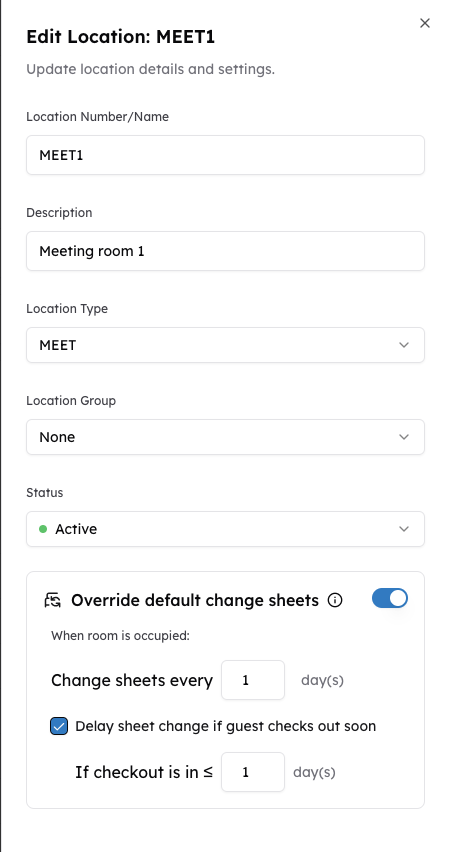 Room Level Sheet Change Settings