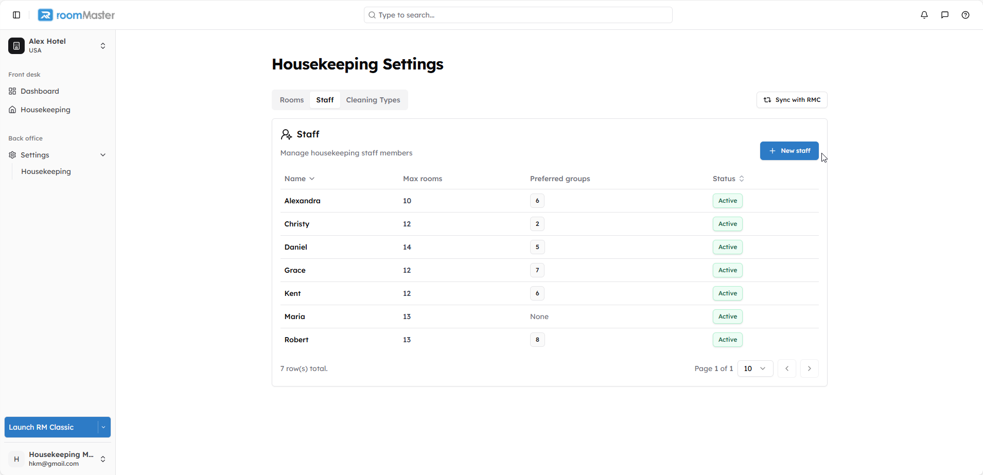 Staff Settings