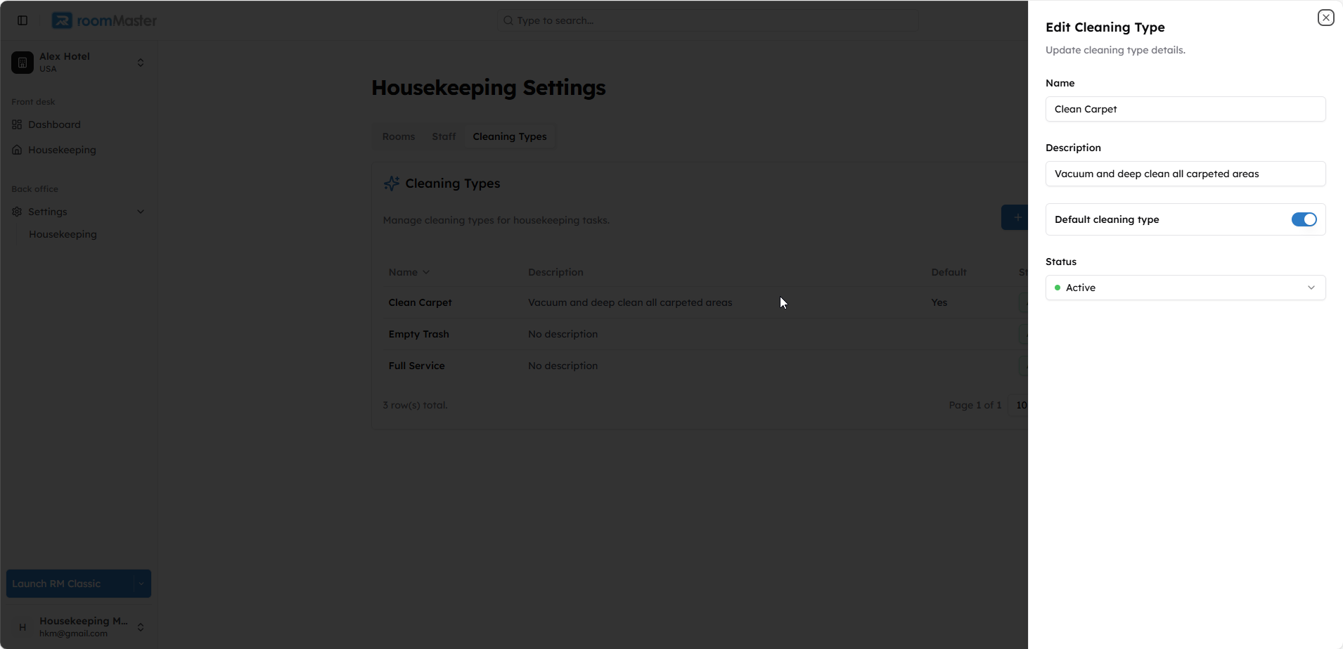 Cleaning Type Details