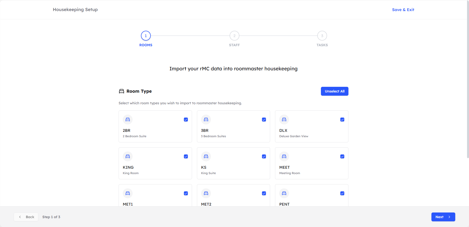 Room Types Selection