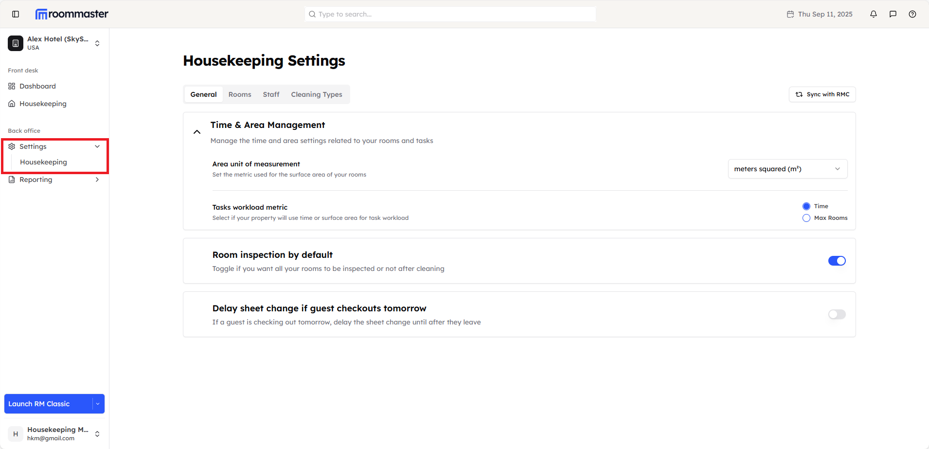 Housekeeping Settings