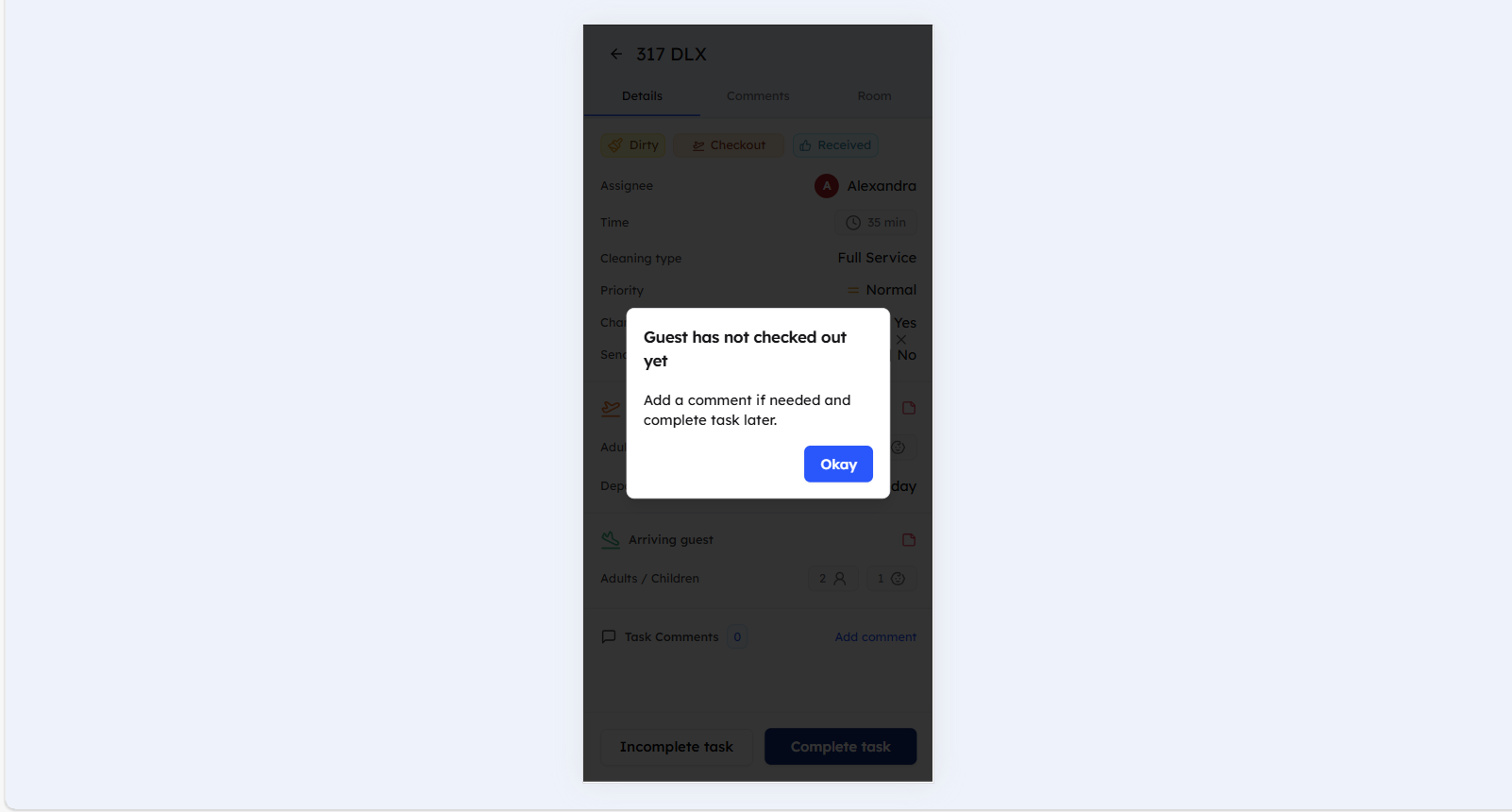 Warning Occupied Complete